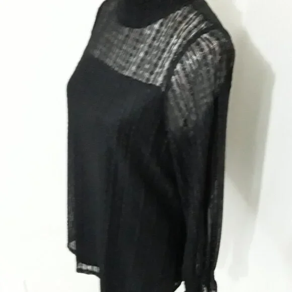 Adrianna Papell lovely dark black sheer neckline long sleeve top size M - Picture 9 of 11